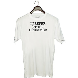                       UDNAG Unisex Round Neck Graphic 'Drummer | I PREFER' Polyester T-Shirt White                                              