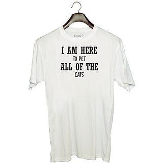                       UDNAG Unisex Round Neck Graphic 'Cat | I AM HERE TO PET ALL OF THE CATS' Polyester T-Shirt White                                              