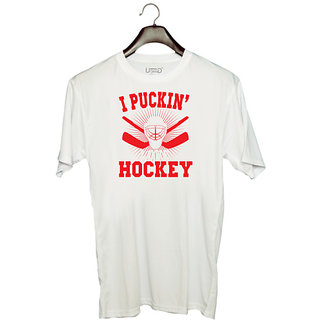                       UDNAG Unisex Round Neck Graphic 'Hockey | I PUCKIN LOVE' Polyester T-Shirt White                                              