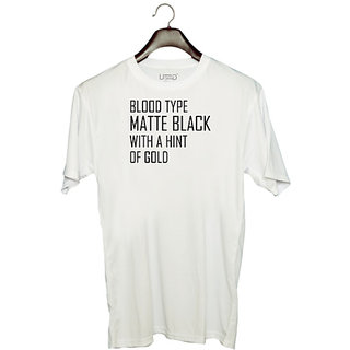                       UDNAG Unisex Round Neck Graphic 'Blood | BLOOD TYPE MATTE BLACK WITH A HINT OF GOLD' Polyester T-Shirt White                                              