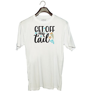                       UDNAG Unisex Round Neck Graphic 'Tail | Get of My tail' Polyester T-Shirt White                                              