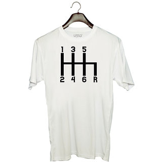                       UDNAG Unisex Round Neck Graphic 'Gear | 1 3 5 2 4 6 R' Polyester T-Shirt White                                              