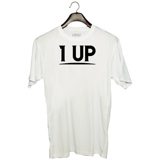                       UDNAG Unisex Round Neck Graphic '| 1 UP' Polyester T-Shirt White                                              