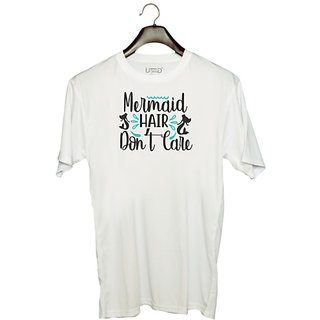                       UDNAG Unisex Round Neck Graphic 'Mermaid | Mermaid Hair Dont Care' Polyester T-Shirt White                                              