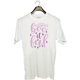                       UDNAG Unisex Round Neck Graphic '| boo it ful' Polyester T-Shirt White                                              