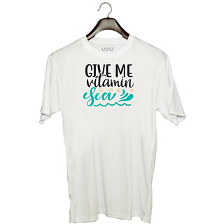                       UDNAG Unisex Round Neck Graphic 'Vitamin | Give me vitamin sea' Polyester T-Shirt White                                              