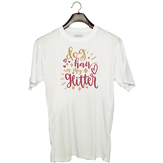                       UDNAG Unisex Round Neck Graphic 'Glitter | dog hauir is my glitter' Polyester T-Shirt White                                              