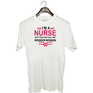                      UDNAG Unisex Round Neck Graphic 'Nurse | I am nurse but you can call me wonder woman' Polyester T-Shirt White                                              