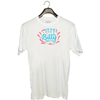                       UDNAG Unisex Round Neck Graphic 'Pretty | ITTY BITTY PRETTY' Polyester T-Shirt White                                              