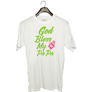                       UDNAG Unisex Round Neck Graphic 'Father |  Bless Papa' Polyester T-Shirt White                                              