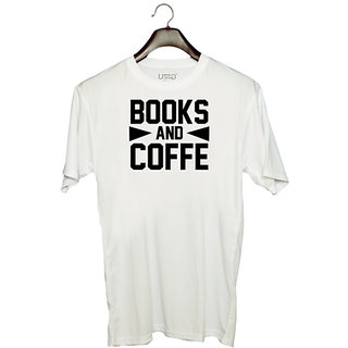                       UDNAG Unisex Round Neck Graphic 'Books | BOOKS AND COFFE 2' Polyester T-Shirt White                                              