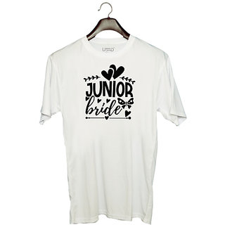                       UDNAG Unisex Round Neck Graphic 'Bride | Jonior bride' Polyester T-Shirt White                                              