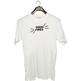                       UDNAG Unisex Round Neck Graphic 'Good Vibes | good vibes' Polyester T-Shirt White                                              
