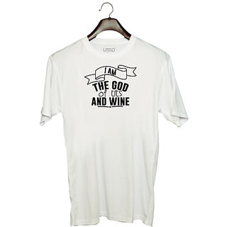                       UDNAG Unisex Round Neck Graphic '| i am the  of tits and wine' Polyester T-Shirt White                                              