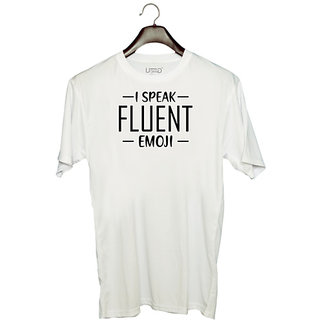                       UDNAG Unisex Round Neck Graphic 'Emoji | I SPEAK FLUENT' Polyester T-Shirt White                                              