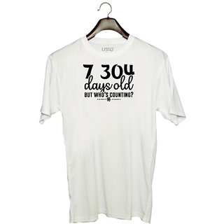                       UDNAG Unisex Round Neck Graphic 'School | 7 304 days old but whos counting-' Polyester T-Shirt White                                              