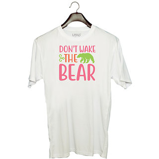                       UDNAG Unisex Round Neck Graphic 'Bear | DO NOT WAKE THE BEAR' Polyester T-Shirt White                                              