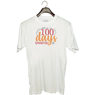                       UDNAG Unisex Round Neck Graphic 'Smart | 100 days smarter' Polyester T-Shirt White                                              