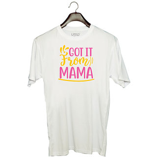                       UDNAG Unisex Round Neck Graphic 'Mama | GOT IT FROM MAMA' Polyester T-Shirt White                                              