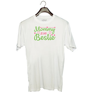                       UDNAG Unisex Round Neck Graphic 'Mother | MOMMY IS MY BESTIE' Polyester T-Shirt White                                              