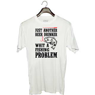                      UDNAG Unisex Round Neck Graphic 'Beer | JUST ANOTHER BEER DRINKER' Polyester T-Shirt White                                              