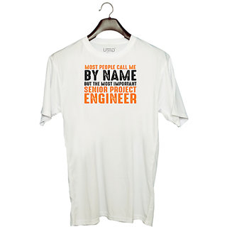                       UDNAG Unisex Round Neck Graphic 'engineer | MOST PEOPLE CALL ME' Polyester T-Shirt White                                              