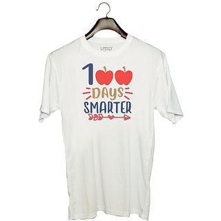                       UDNAG Unisex Round Neck Graphic 'Smart | 100 days smarterrr' Polyester T-Shirt White                                              