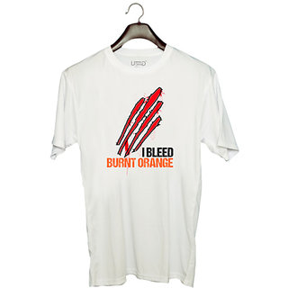                       UDNAG Unisex Round Neck Graphic 'Orange | I BLEED' Polyester T-Shirt White                                              