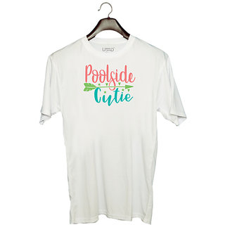                       UDNAG Unisex Round Neck Graphic 'Cutie | Poolside Cutie' Polyester T-Shirt White                                              