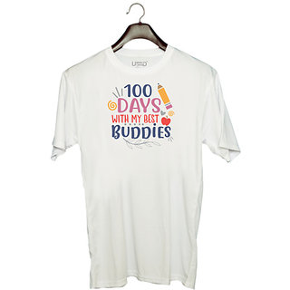                       UDNAG Unisex Round Neck Graphic 'Best Buddies | 100 days with my best buddies' Polyester T-Shirt White                                              