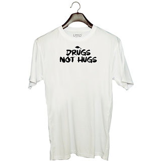                       UDNAG Unisex Round Neck Graphic 'Not hugs' Polyester T-Shirt White                                              