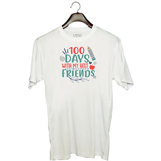                       UDNAG Unisex Round Neck Graphic 'Best Friend | 100 days with my best friends' Polyester T-Shirt White                                              