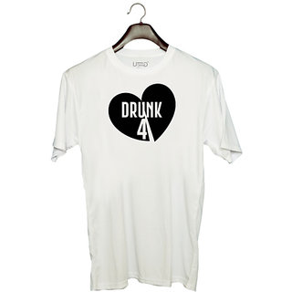                       UDNAG Unisex Round Neck Graphic 'drunk | drunk' Polyester T-Shirt White                                              