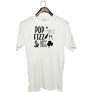                       UDNAG Unisex Round Neck Graphic 'Wine | Pop fizz' Polyester T-Shirt White                                              