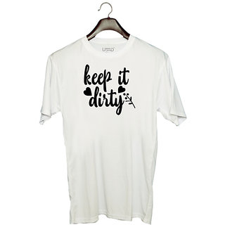                       UDNAG Unisex Round Neck Graphic 'Dirty | keep it dirty' Polyester T-Shirt White                                              