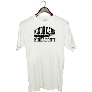                       UDNAG Unisex Round Neck Graphic '| KINDA CARE' Polyester T-Shirt White                                              