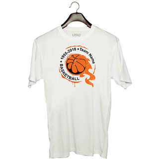                       UDNAG Unisex Round Neck Graphic 'Basketball | 1995-2018 Team Name' Polyester T-Shirt White                                              