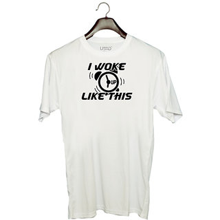                       UDNAG Unisex Round Neck Graphic 'Timer | i woke up like this' Polyester T-Shirt White                                              