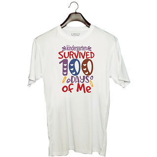                       UDNAG Unisex Round Neck Graphic 'Kindergarten | kindergarten Grade survived 100 days of me' Polyester T-Shirt White                                              