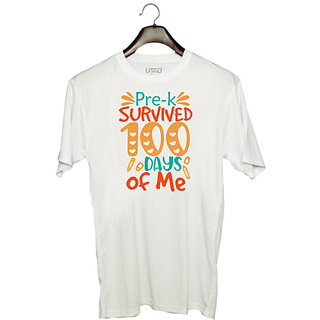                       UDNAG Unisex Round Neck Graphic '100 Days | pre-k survived 100 days of me' Polyester T-Shirt White                                              