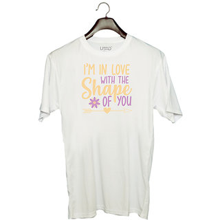                       UDNAG Unisex Round Neck Graphic 'Love | i;m in love with the shape of you' Polyester T-Shirt White                                              