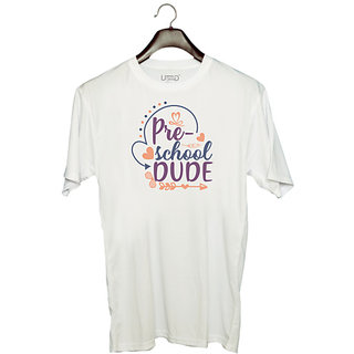                       UDNAG Unisex Round Neck Graphic 'School | pre-school dude' Polyester T-Shirt White                                              