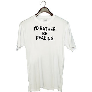                       UDNAG Unisex Round Neck Graphic 'Reading | i'd rather be reading' Polyester T-Shirt White                                              