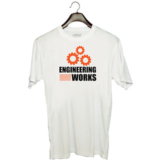                       UDNAG Unisex Round Neck Graphic 'Engineer | Engineering Works' Polyester T-Shirt White                                              