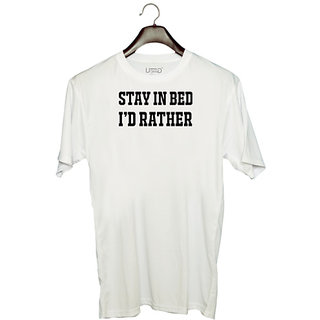                       UDNAG Unisex Round Neck Graphic '| I D RATHER STAY IN BED' Polyester T-Shirt White                                              