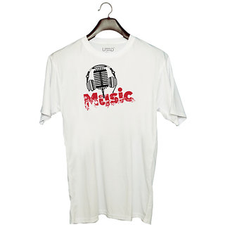                       UDNAG Unisex Round Neck Graphic 'Music | Music' Polyester T-Shirt White                                              