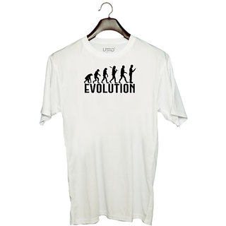                       UDNAG Unisex Round Neck Graphic 'Evolution | evolution' Polyester T-Shirt White                                              