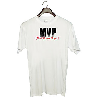                       UDNAG Unisex Round Neck Graphic 'MVP | MVP' Polyester T-Shirt White                                              