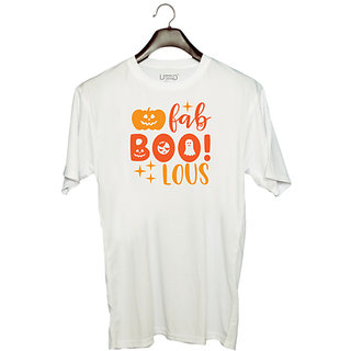                       UDNAG Unisex Round Neck Graphic 'fabulous | fab boo lous' Polyester T-Shirt White                                              