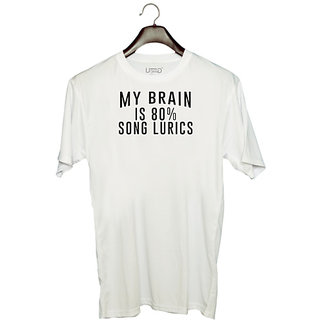                      UDNAG Unisex Round Neck Graphic 'Music | MY BARAIN IS' Polyester T-Shirt White                                              